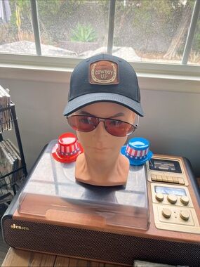 Cowboy Up Black Trucker Hat with Leather Patch